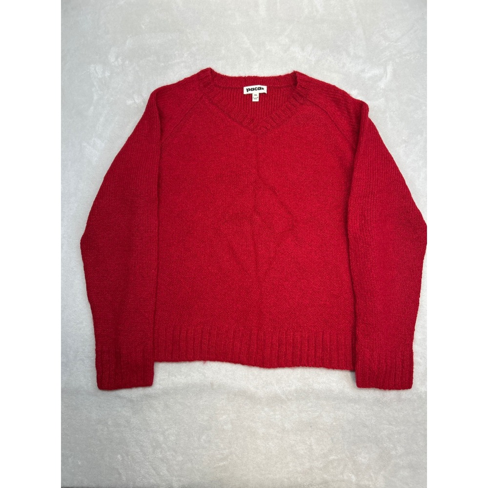 Pacas Sweater Womens XL Red Alpaca Virgin Wool V-Neck Raglan Knit Pullover Peru